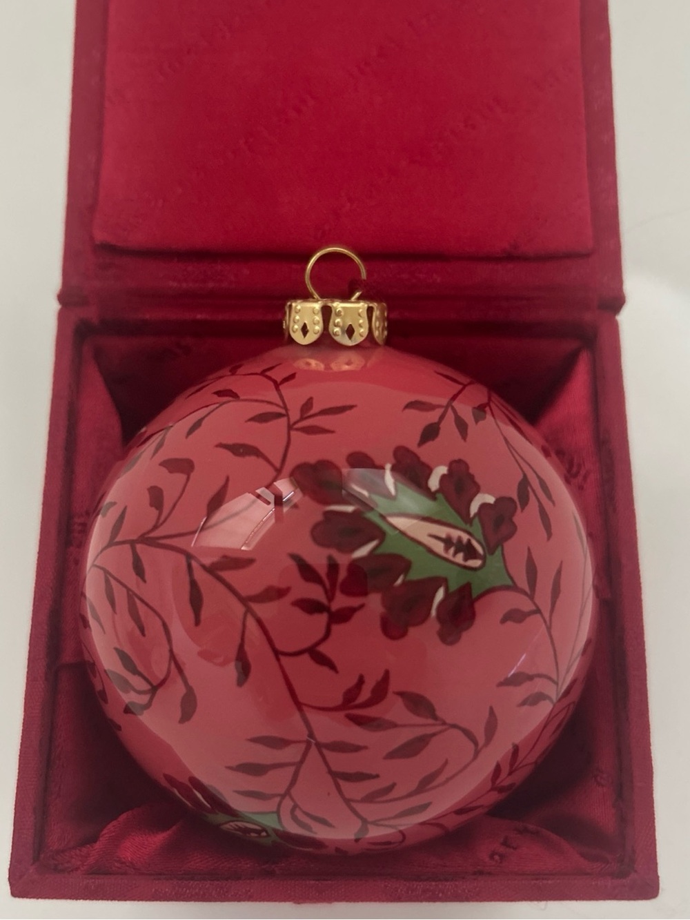 Vintage Pierre Deux - 3” Glass Red Floral Holiday Ornament